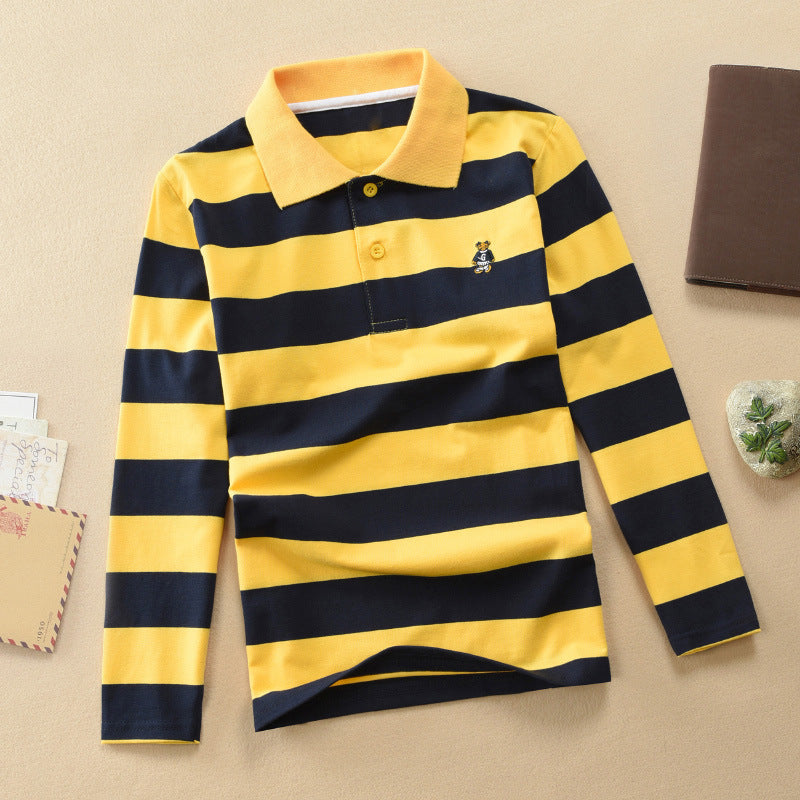 Turn-down Collar Long-sleeve T-shirt Childrens Clothing Business Top