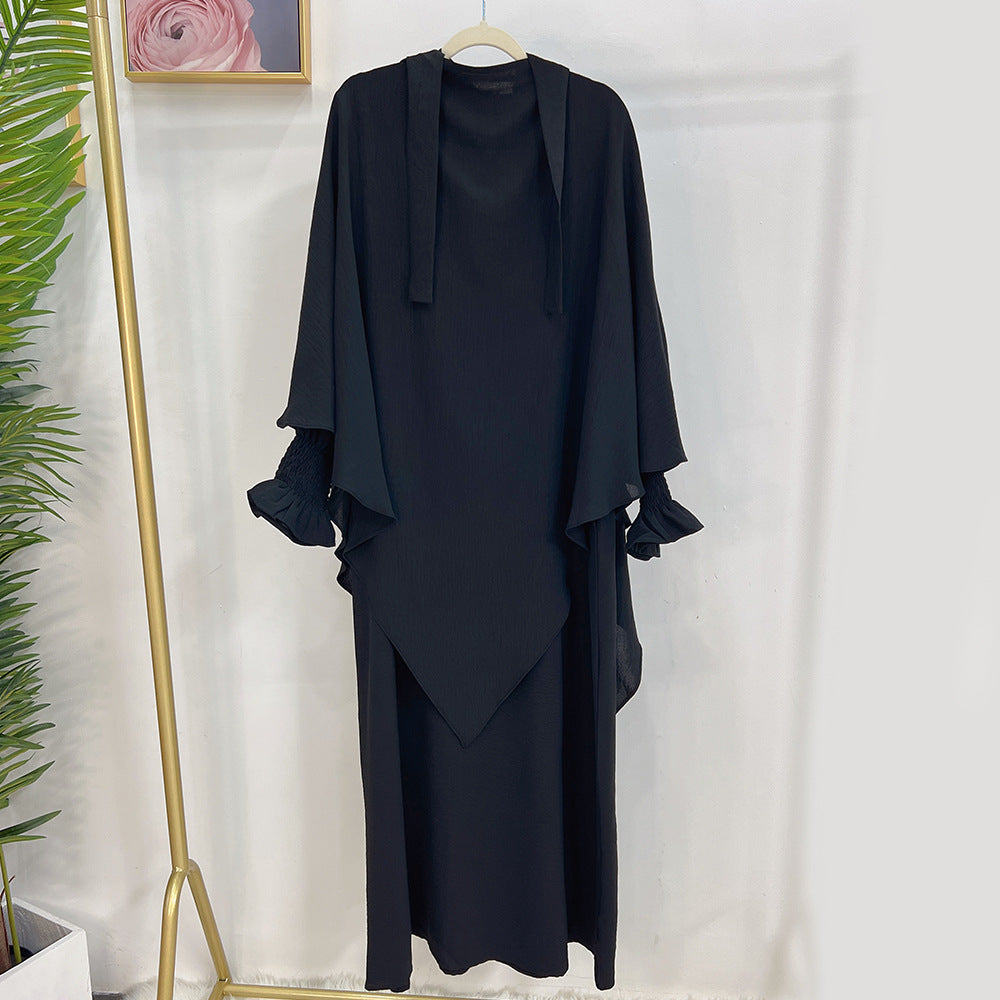 Dubai Turkey Solid Color Dress With Headscarf