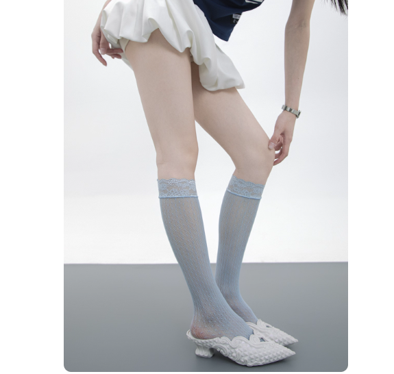 Girly Style Candy Lace Stockings Mouth Polka Dot Fishnet Hollow Mid-calf Socks