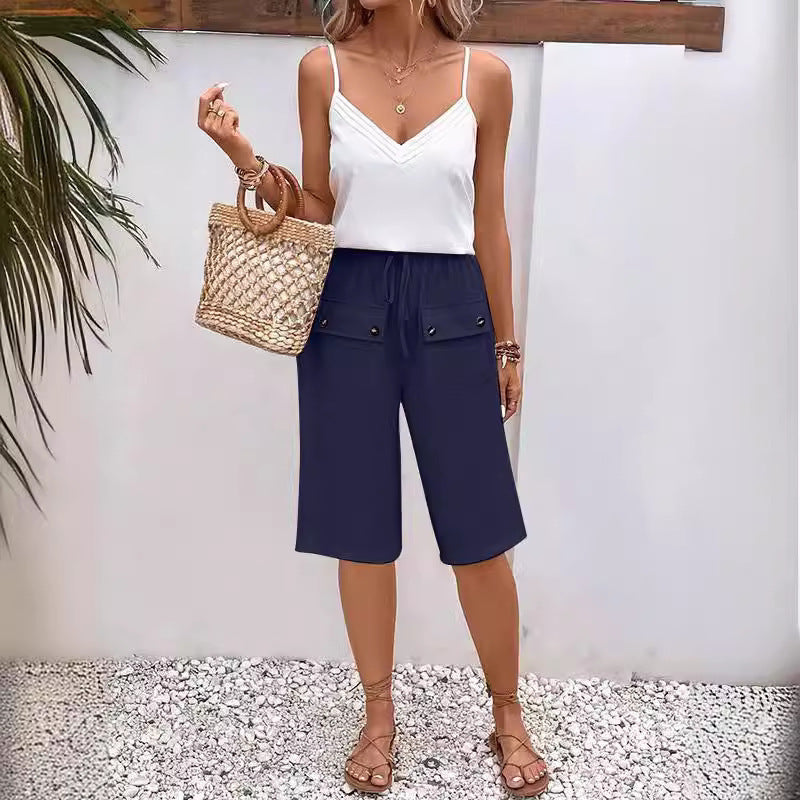 Loose Solid Color Drawstring Lace Casual Pants