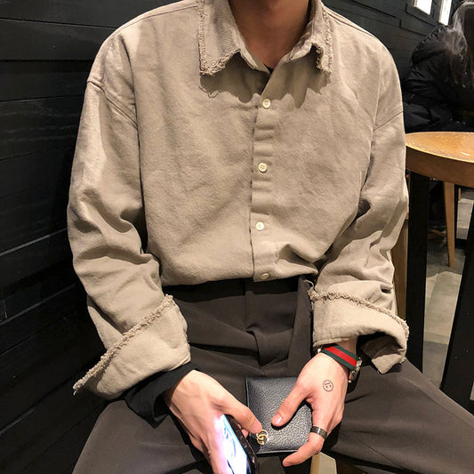 Vintage Long-sleeved Shirt Jacket Men's Korean Fashion Handsome Shirt