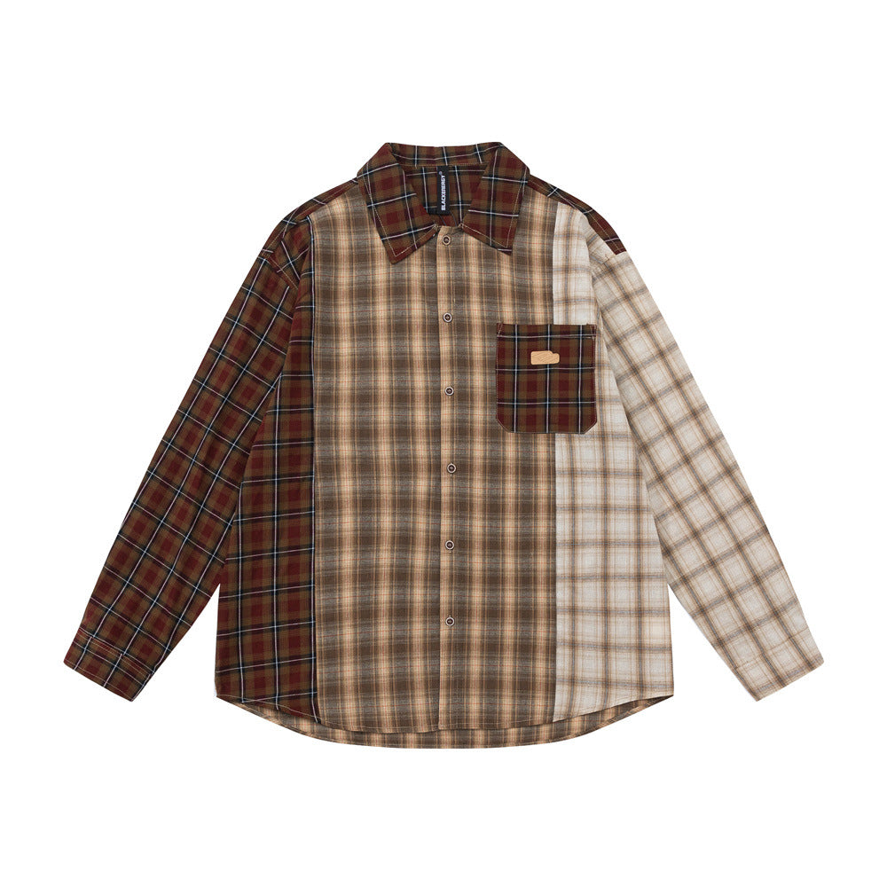 European And American Irregular Colorblock Check Shirt