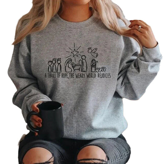 Kristent jule-sweatshirt med krybbescene