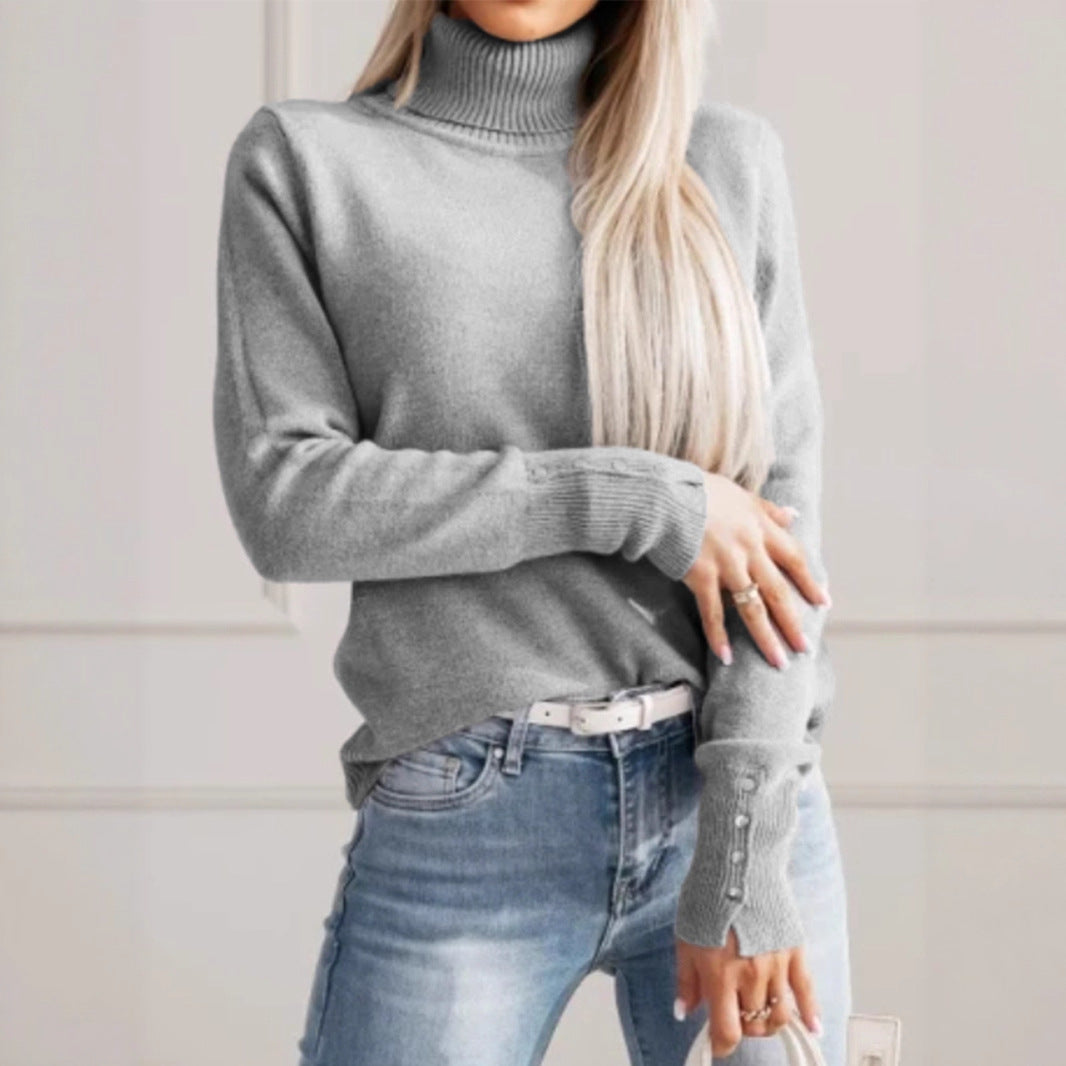 Elegant Lapel Slim Fit Solid Color Pullover Sweater