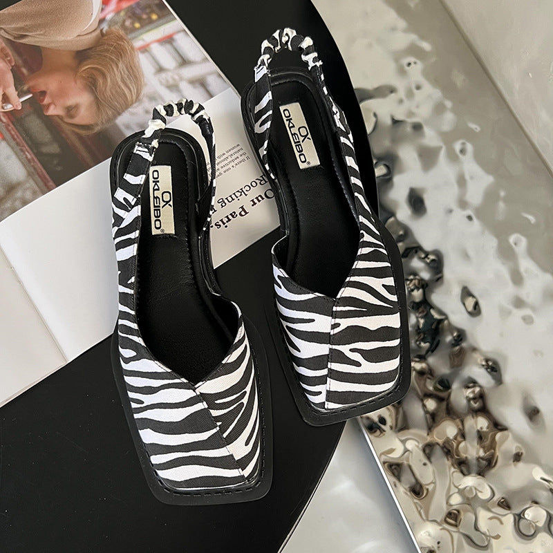 Square Heel Low Heel Empty Back Fashion Shoes
