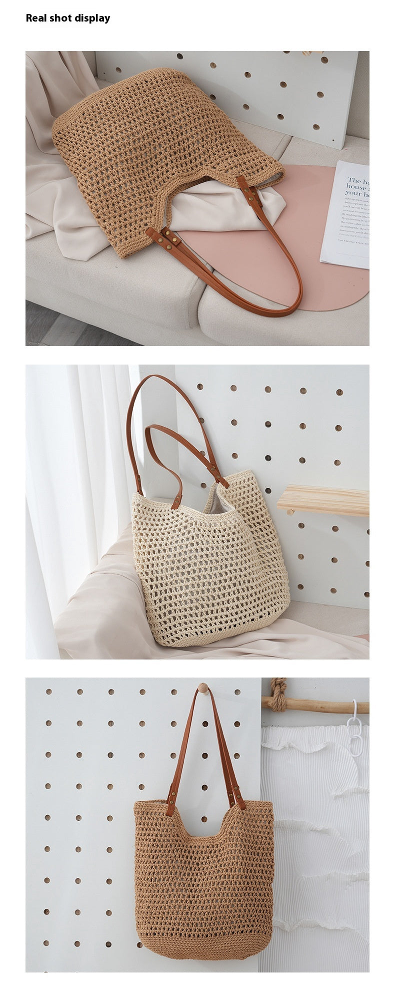 Beach Casual Hollow Mesh Woven Lightweight Straw Handbag