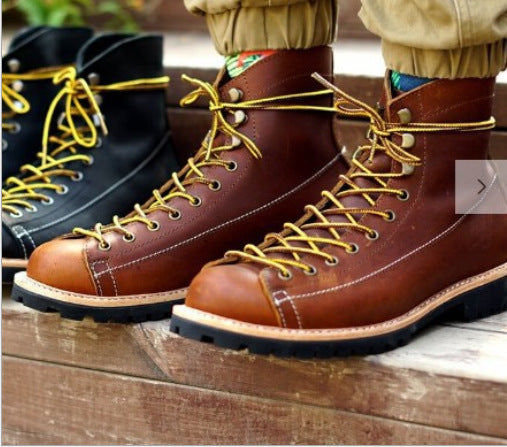 Stitched High-top Round Toe Men's Spring Square Heel Shoes