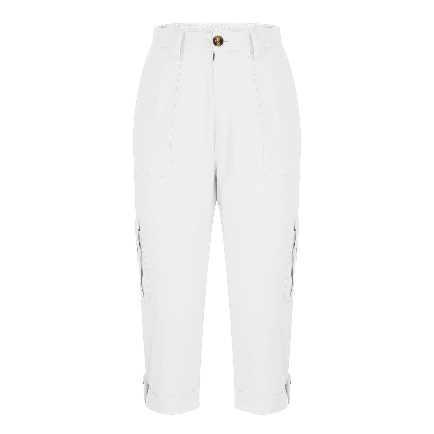 Solid-color Casual Cropped Pants With Multiple Pockets