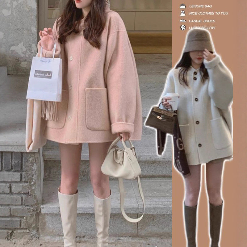 Women's Solid Color Mid-length Hooded Wool Coat