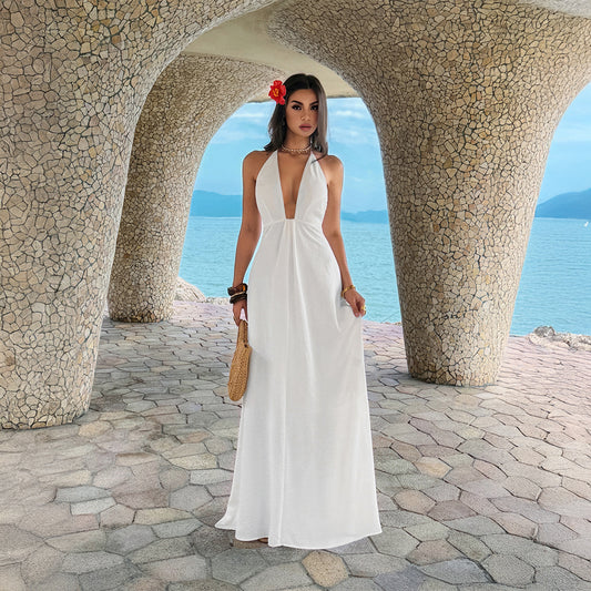 Chic High-waisted Halter Dress For Women  E-commerce Sites
