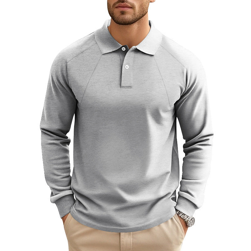 Spring And Autumn Polo Collar Solid Color Casual Bottoming American Polo Shirt Men