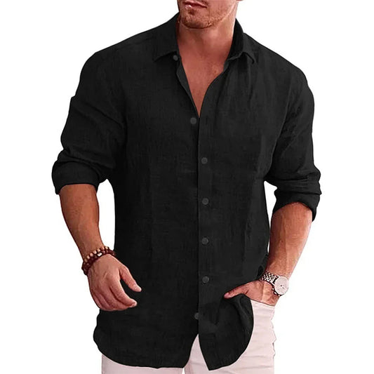 Printed Casual Men's Solid Color Shirt Slim Lapel