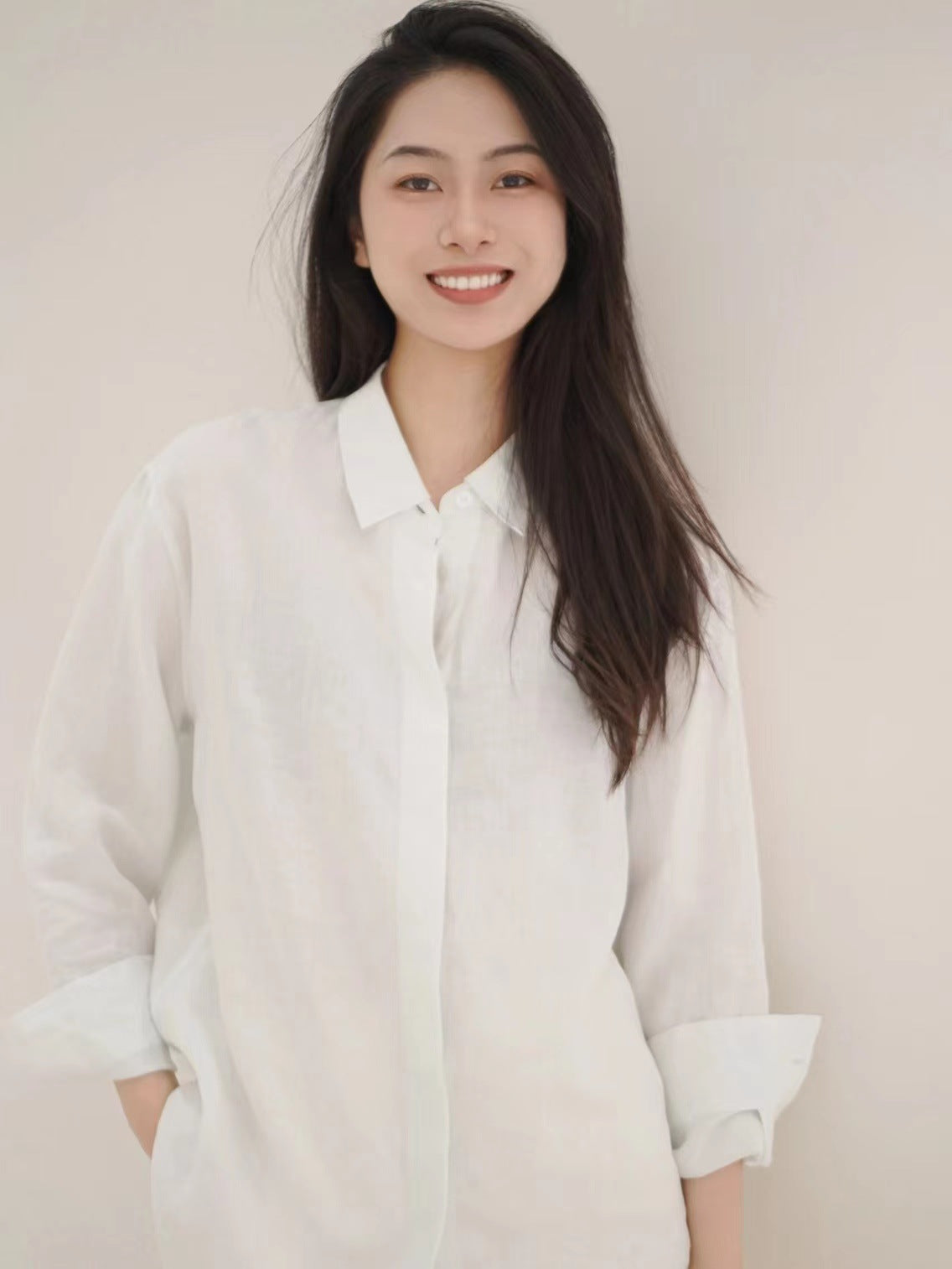 Linen Plain Cloth Blue Dyed Loose Shirt