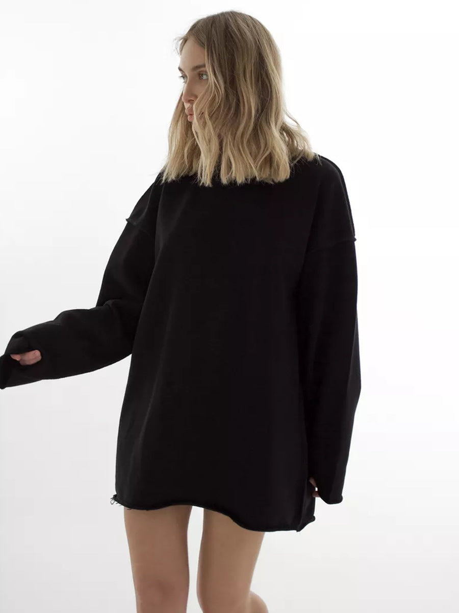 Afslappet ensfarvet langærmet sweatshirt med rund hals