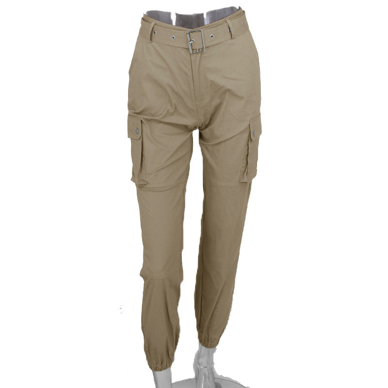 Sexy Tight-fitting Cargo High Waist And Tight Feet Trousers