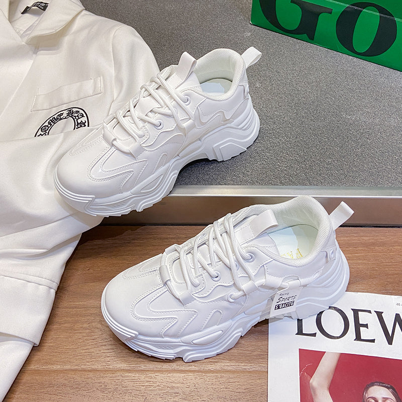 Thick-soled Lace-up Sports Shoes For Student Running