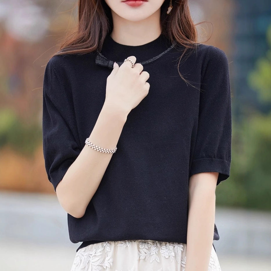 Half-high Collar Women's Versatile Thin Knit Top
