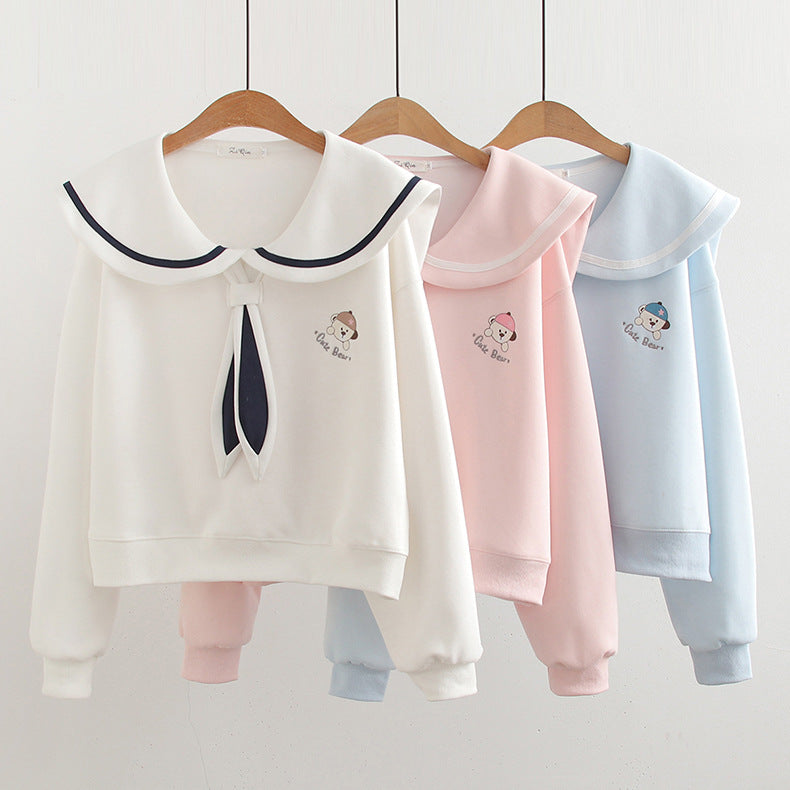 Sømandsfløjls Sweater til Kvinder Preppy Stil Top