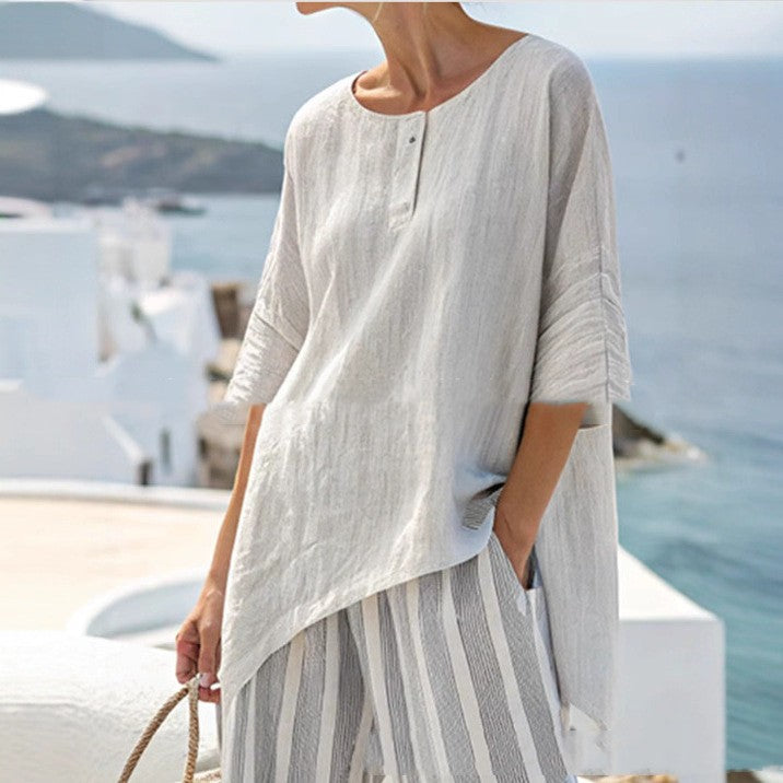 Stylish Casual Womens Loose-fitting Striped Set