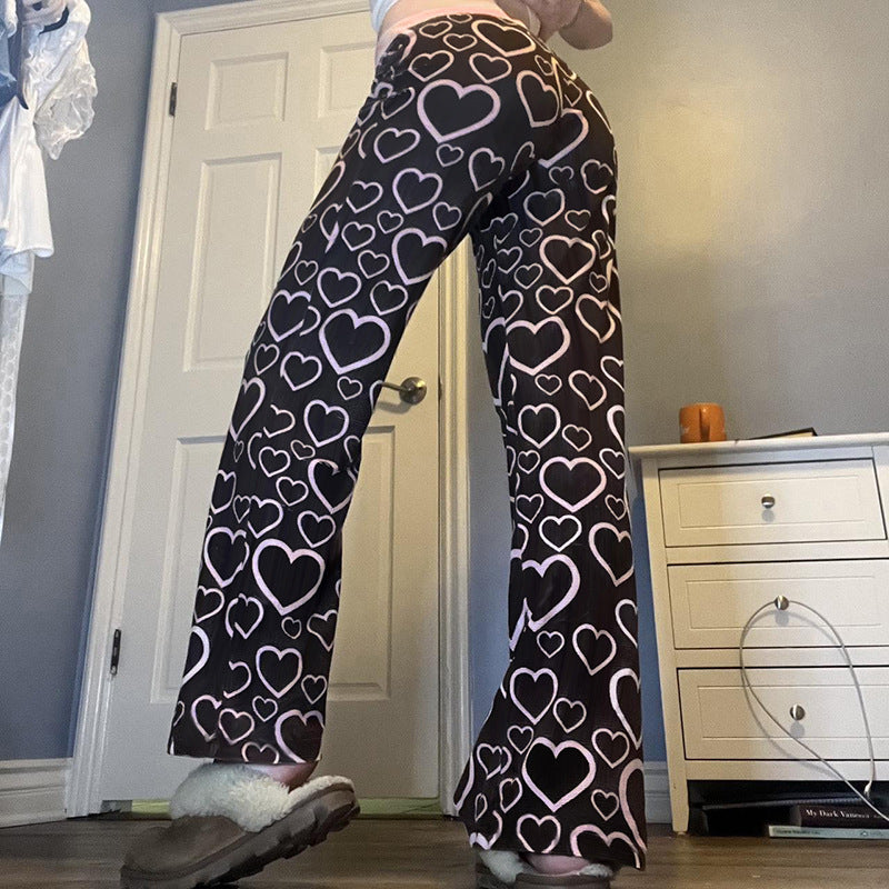 Contrast Color Heart Printing Casual Trousers