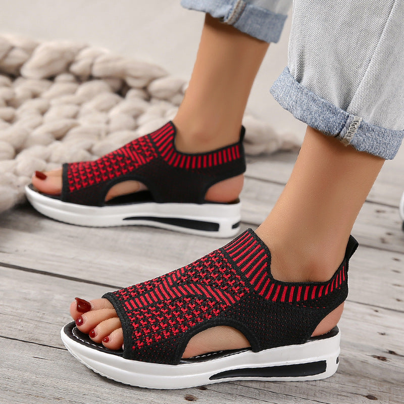 Blue Casual Plus Size Flyknit Sandals