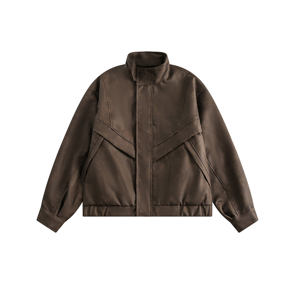 Men's Stand Collar PU Retro Biker's Jacket Casual Coat
