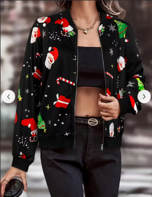 Christmas 3D Printed Short Long Sleeve Casual Jacket