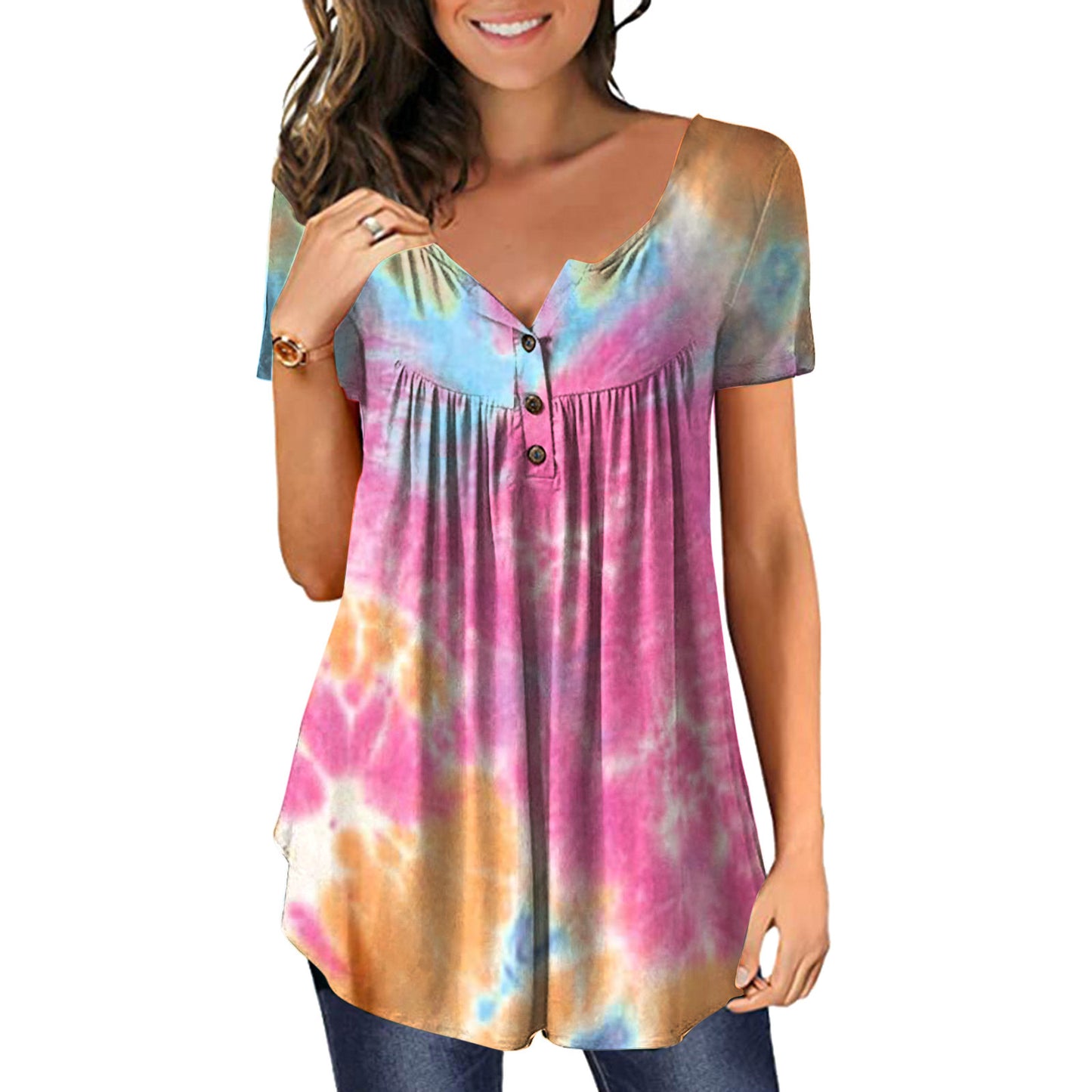 New Plus Size Printed Deep V Pullover Women's T-Shirt