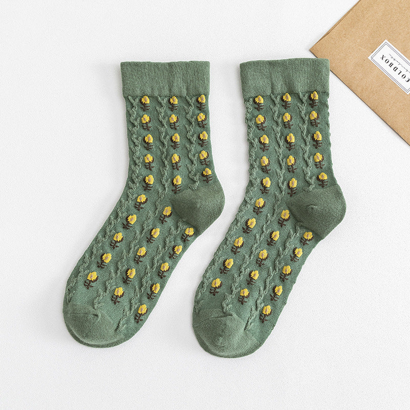 Small Floral Tube Retro Harajuku Women's Socks College Style