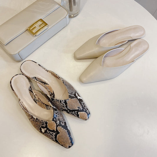 Summer New Snake Pattern Simple And Versatile Flat-heeled Muller Sandals And Slippers
