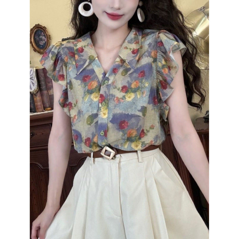 Retro V-neck Shirt For Women High-end Elegant Top