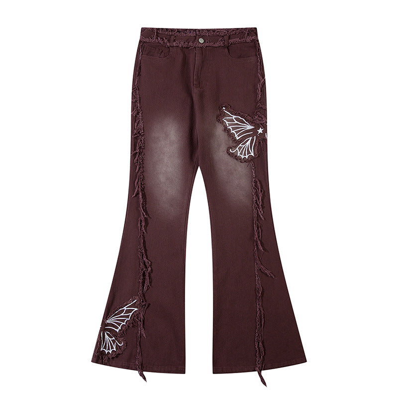Moderne Retro Jeans Med Sommerfuglebroderi Til Kvinder