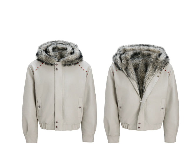 Men's Winter Padded Cotton Coat With Fleece Lining And Warm Fur Collar