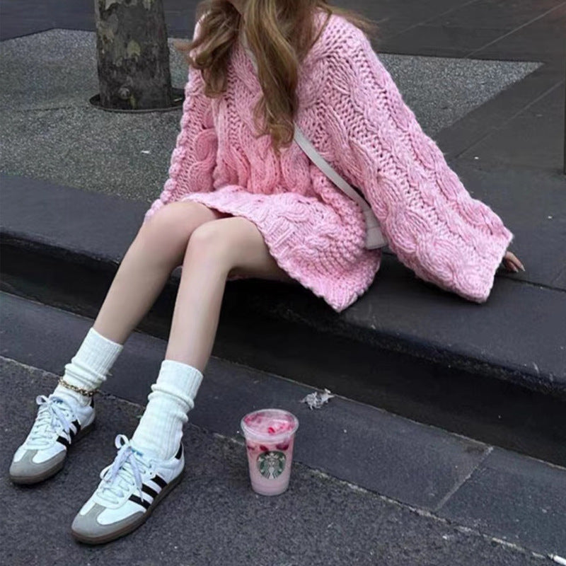 Thick Needle Sweater Solid Color Baggy Coat