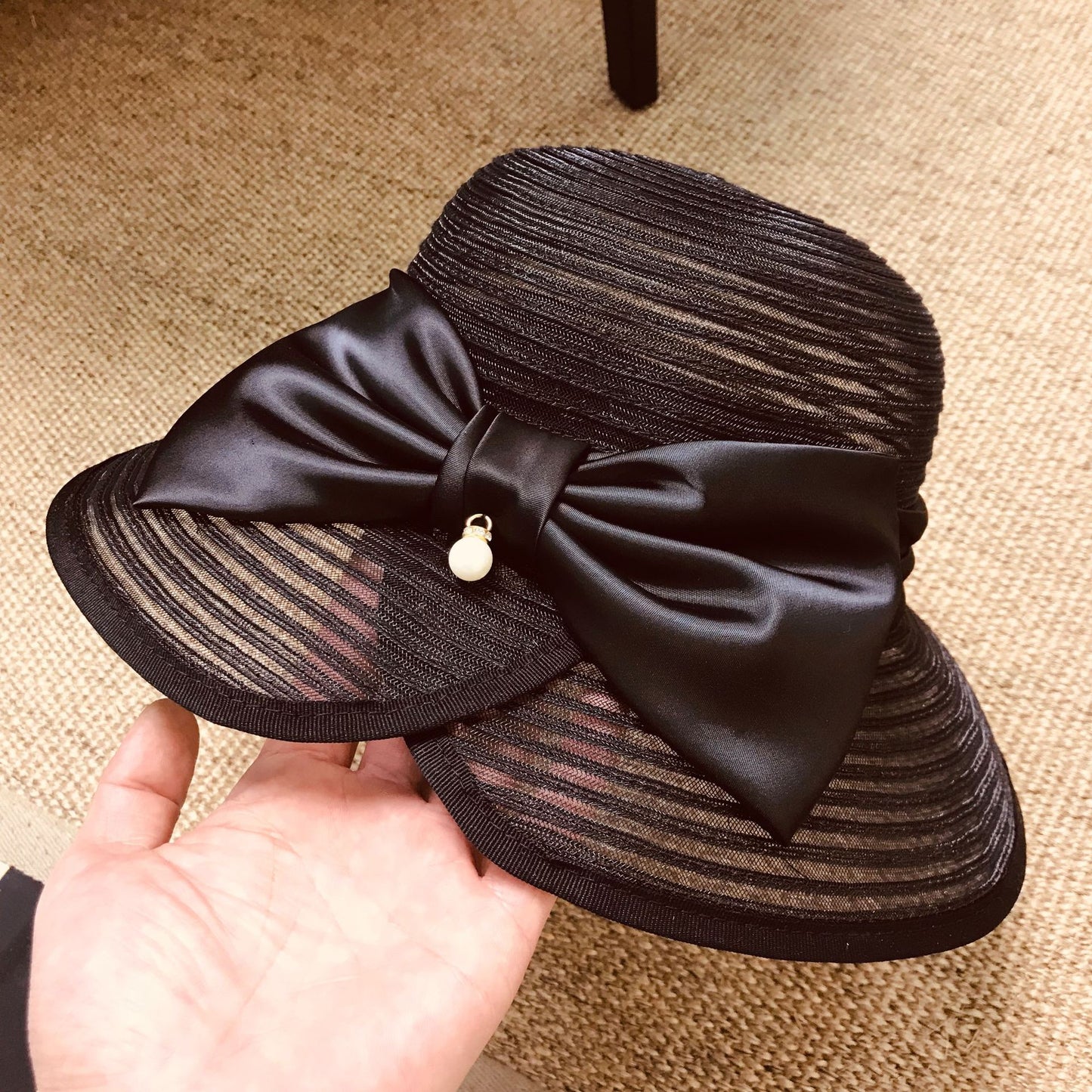 Pearl Bow Vintage Beach Fisherman's Straw Hat