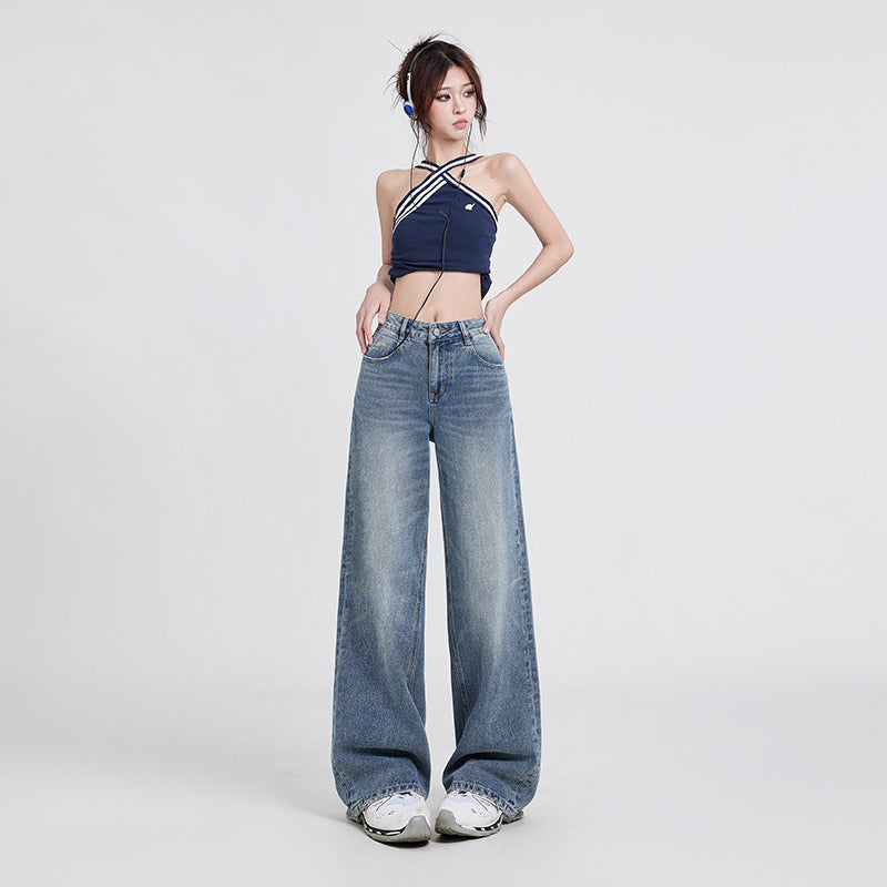 Damejeans med brede ben Højtaljede Baggy Lige Bukser