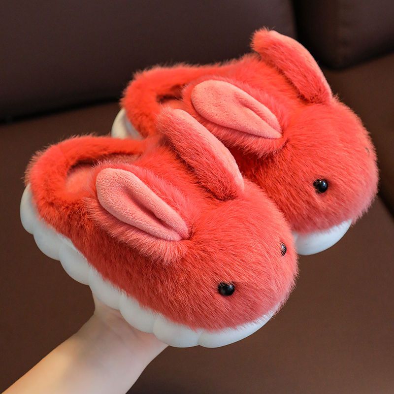 Winter Soft Sole Household Cartoon Cute Rabbit Big Medium And Small Children's Woolen Shoes