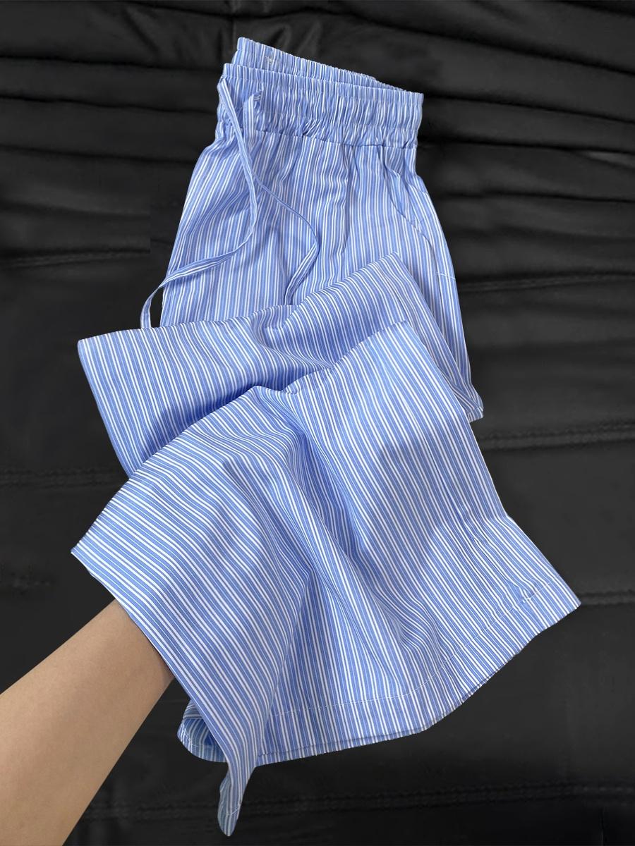 Blue Idle Style Vertical Striped Sweatpants