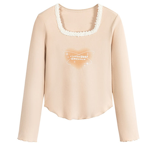 T-Shirt Irregular Bottom Plush Square Neck Top