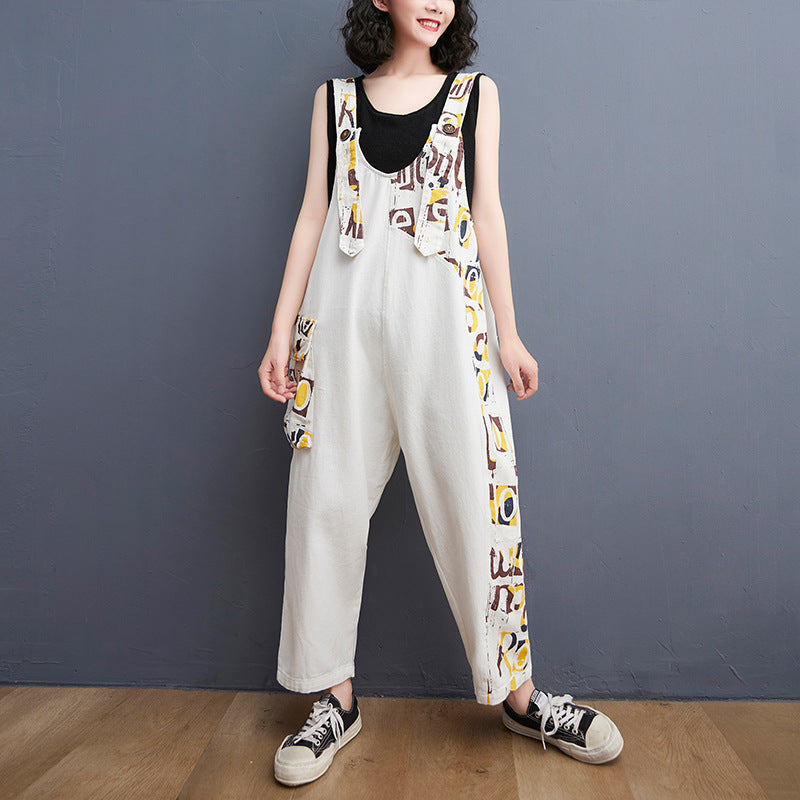 Women's Fashion Alphabet Print Large Size Denim Overalls