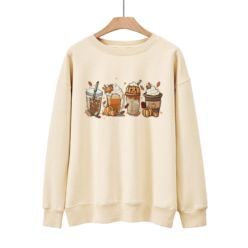 Ny Kaffe Græskar Halloween Gade Forår Efterår Og Vinter Rund Hals Løs Afslappet Pullover