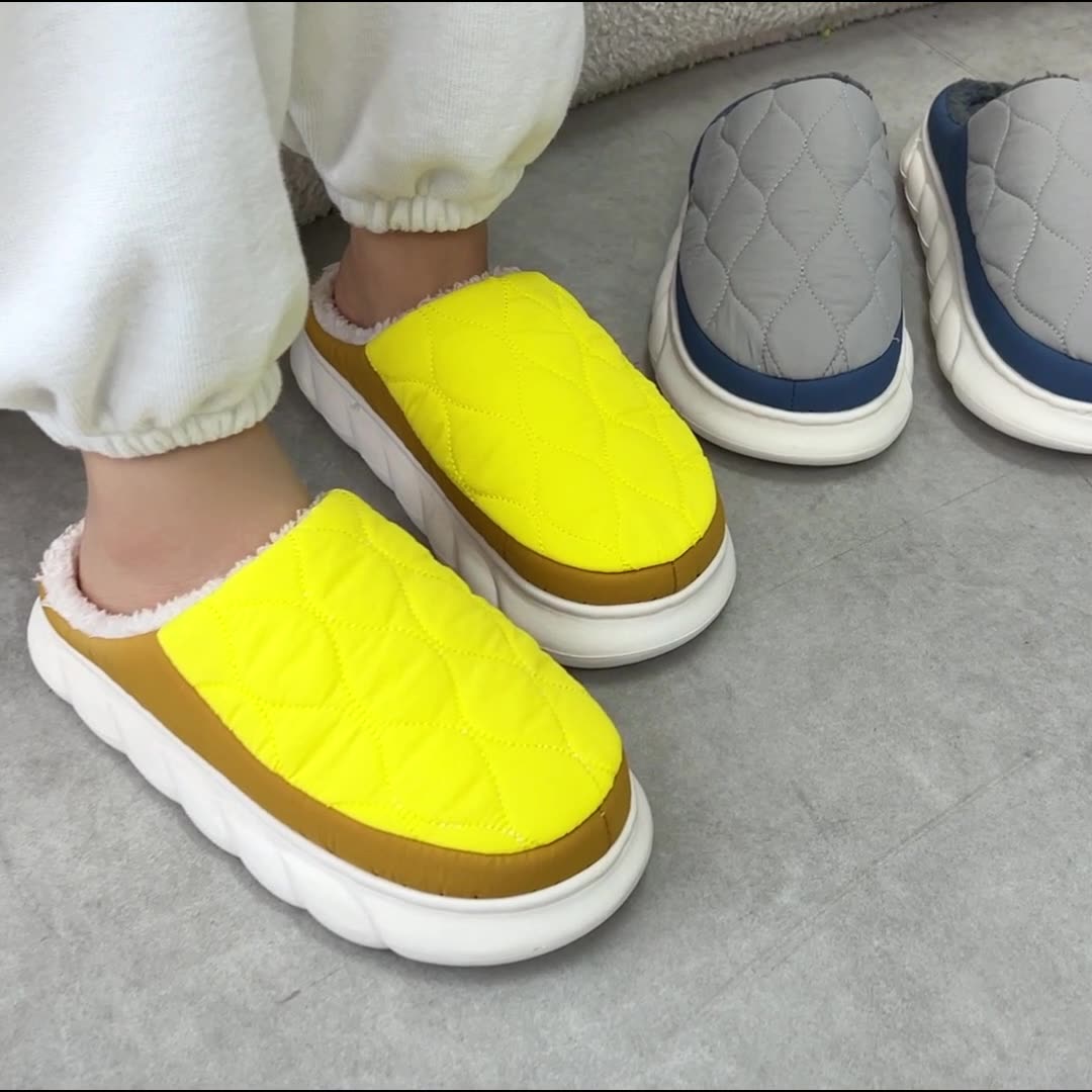 Plaid Down Slippers Warm Winter House Shoes