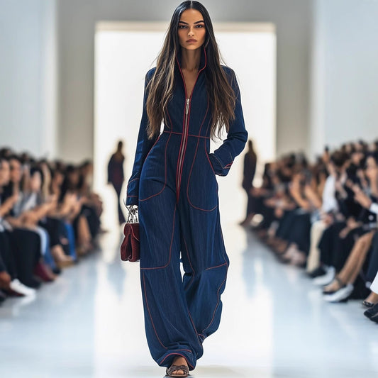 Slank V-hals afslappet jumpsuit til kvinder i store størrelser med store lommer