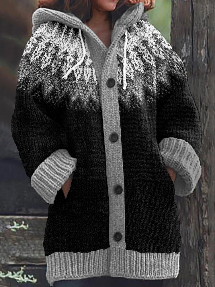 New Christmas Abstract Printed Casual Cloak Coat
