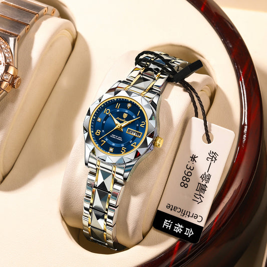 Waterproof Luminous Dual-Date Womens Quartz Watch