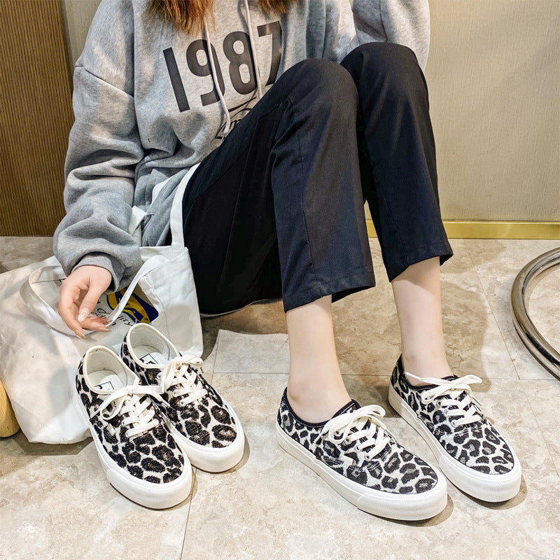 Korean Version Of Leopard Print Casual Sneakers Ins Super Hot Black And White Trendy Shoes