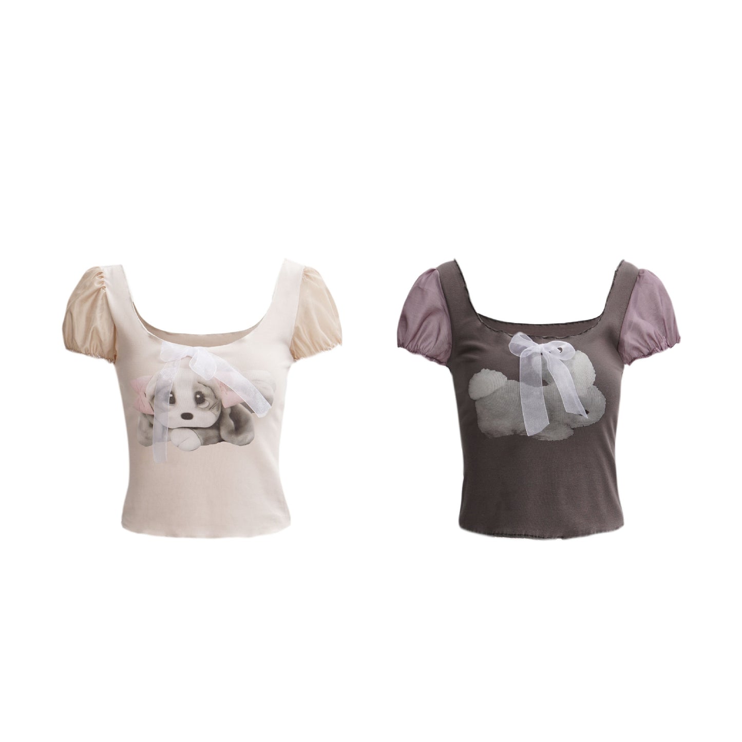 American Y2g Hot Girl Square Collar Rabbit Printed Puff Sleeve Short Sleeve