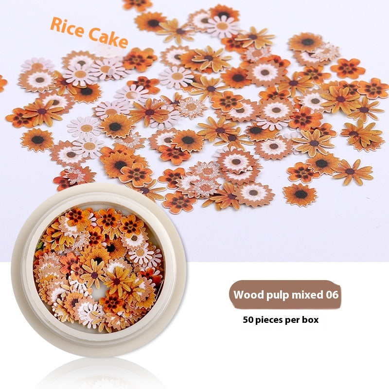 Nail Art Wood Pulp Slice Flower Mixed Nail Sticker DIY Accessories