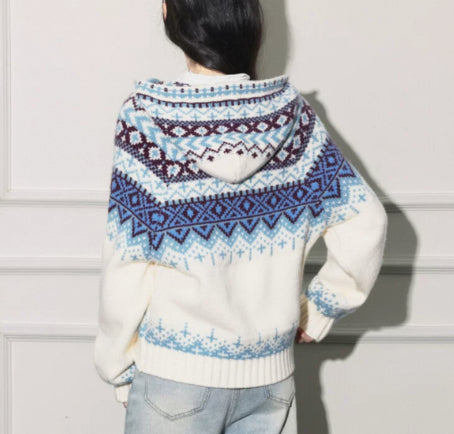 Jul-tema Fair Isle Jacquard Hættetrøjefrakke