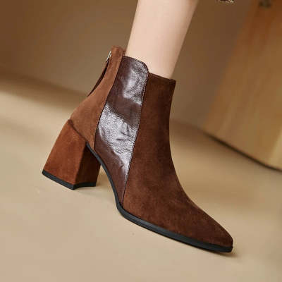 Womens Minimalist Versatile Short Boots With A Back Zipper In British Style